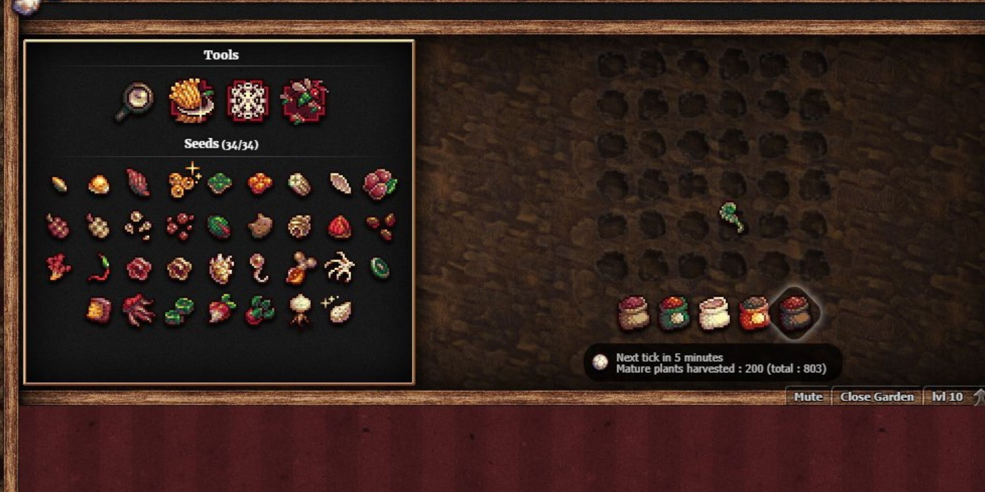Cookie Clicker's Agriculture, Seeds, and Crops interface.