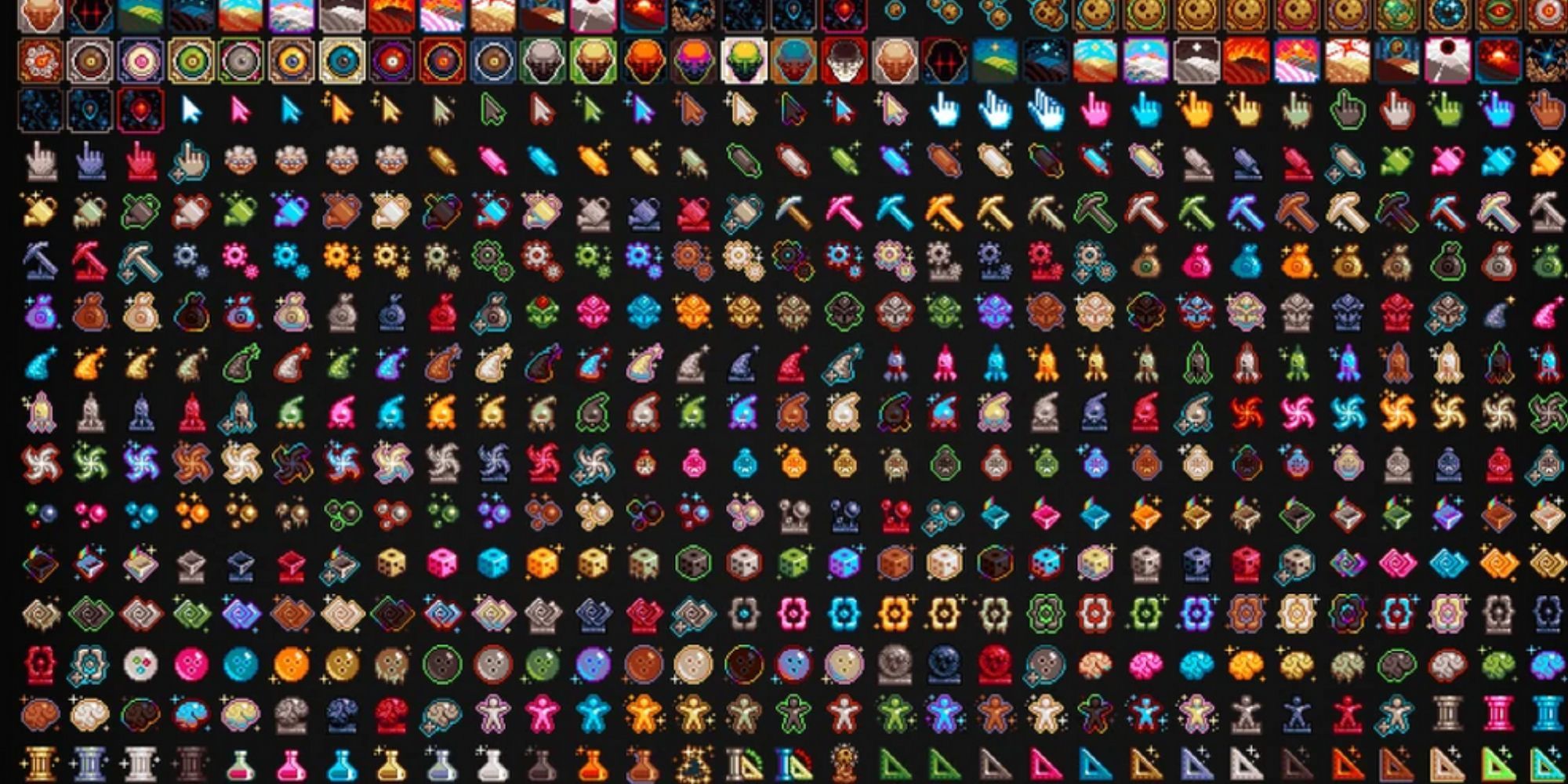Over 100 icons in different colors representing achievements.