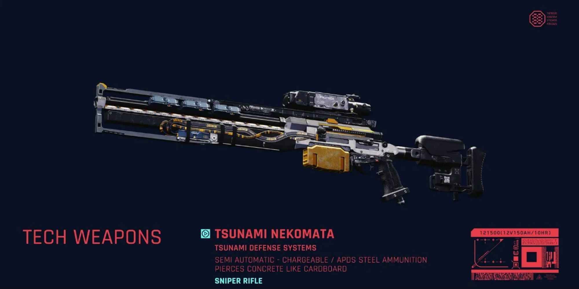 Cyberpunk 2077 Tsunami NekoMata sniper rifle menu
