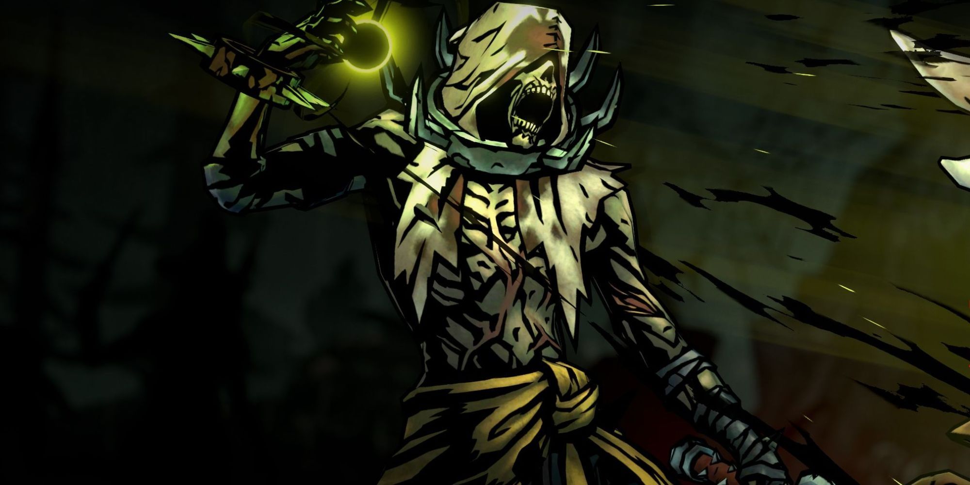 Flagellant pulling in blight energy in Darkest Dungeon 2.