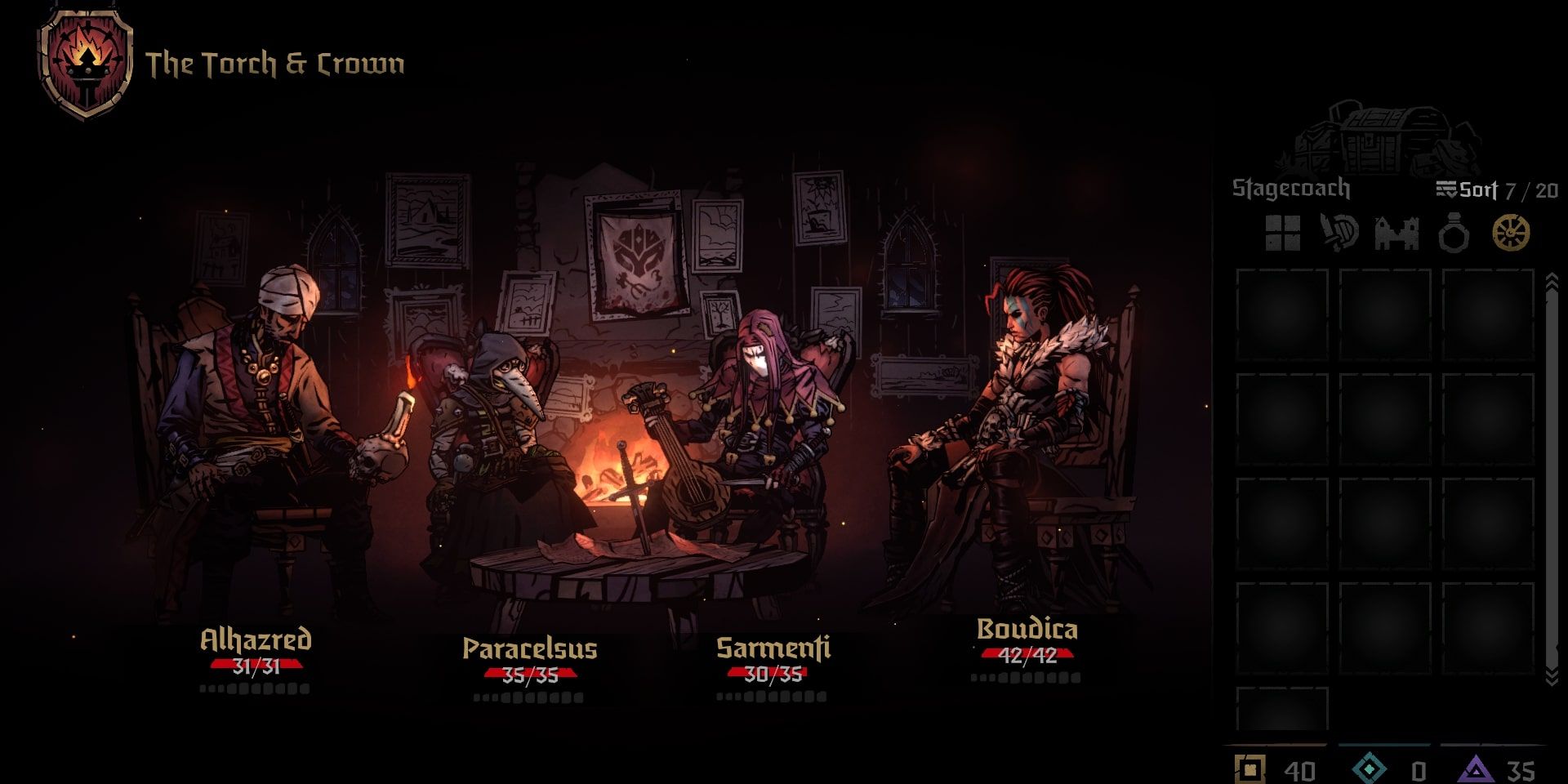 Party rests at an inn Darkest Dungeon 2