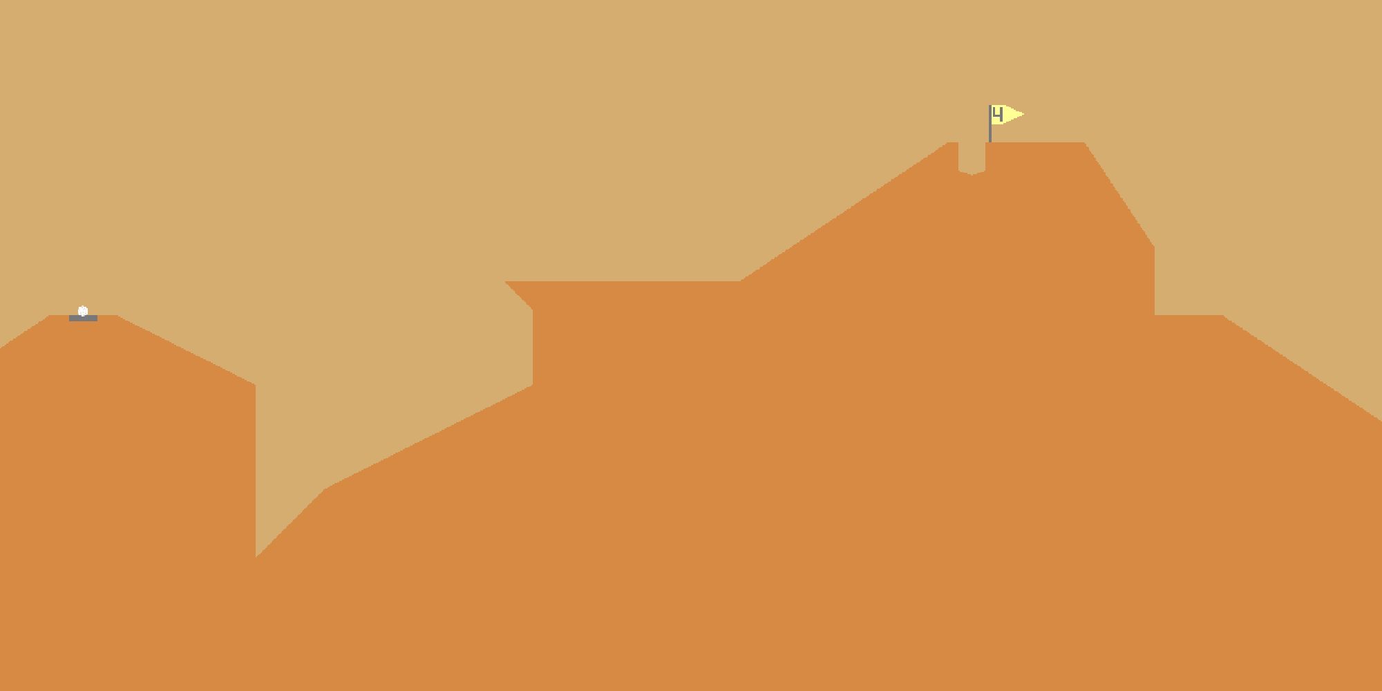 desert golfing gameplay with ball on left and goal on right with number 4 on flag