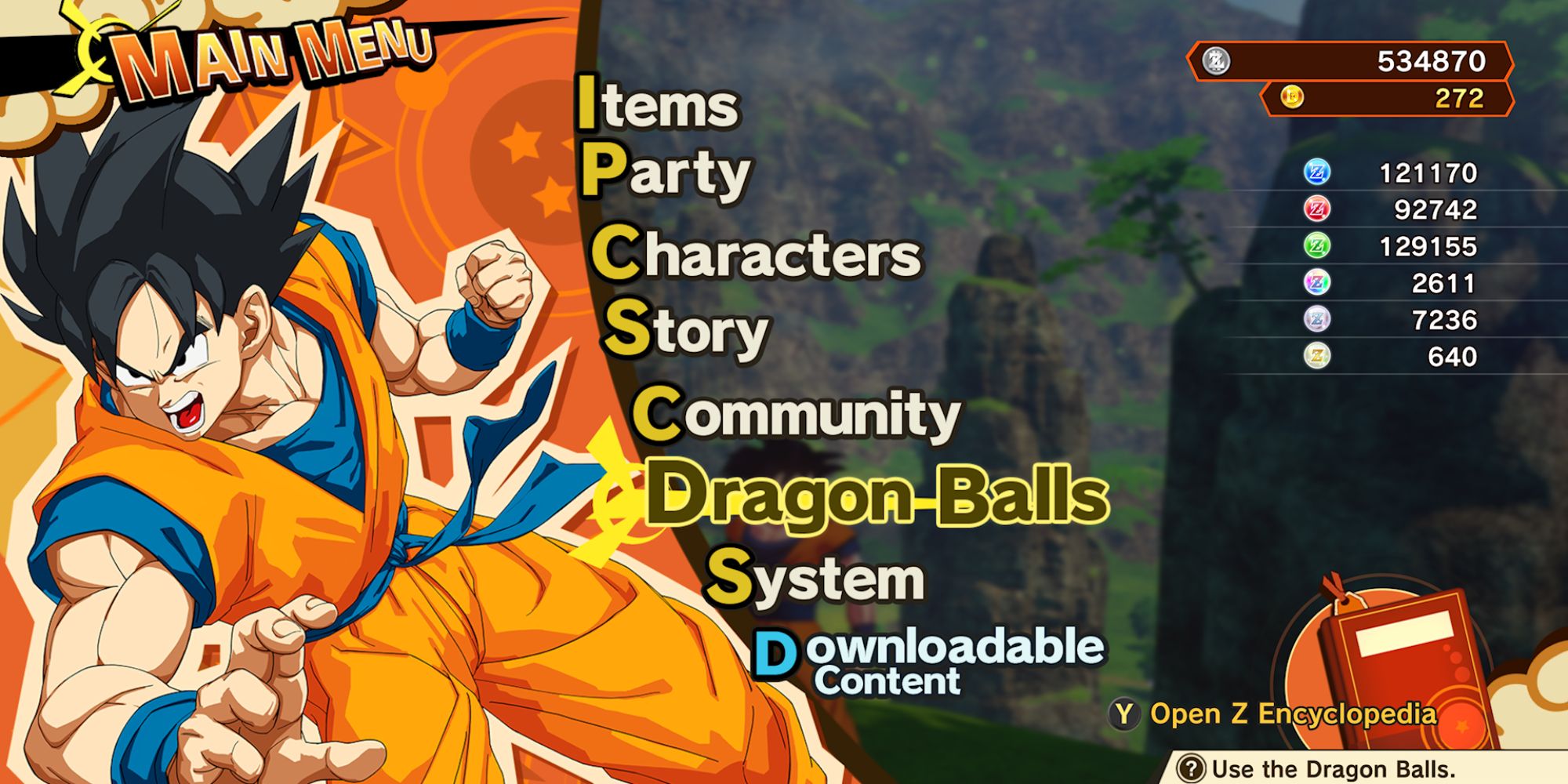 Dragon Ball Z Kakarot Pause Menu Screenshot