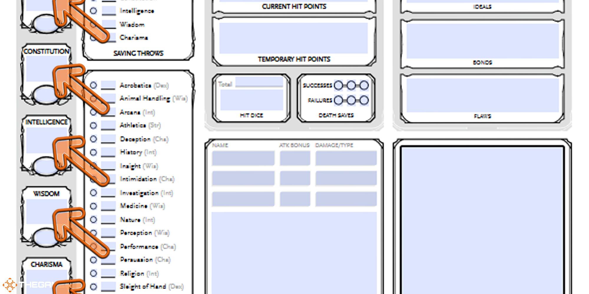 Dungeons and Dragons - character sheet, modifiers