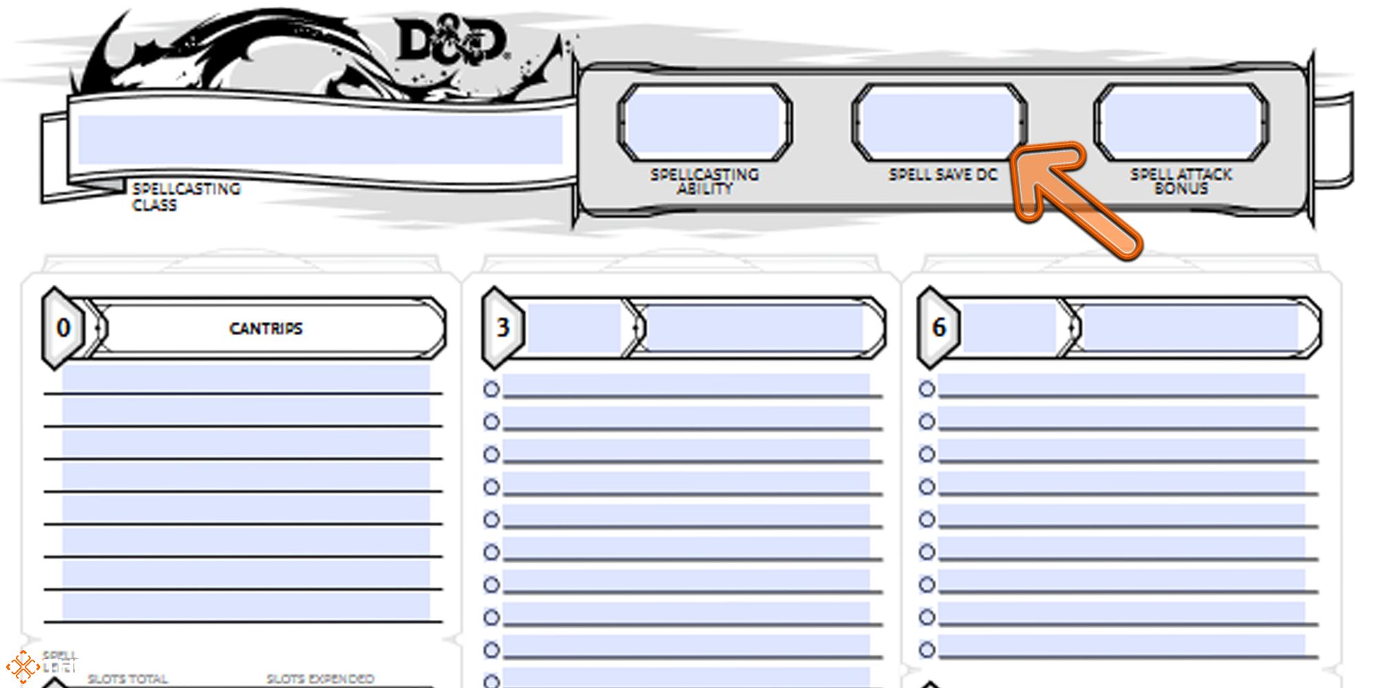 Dungeons and Dragons - character sheet, spell save DC