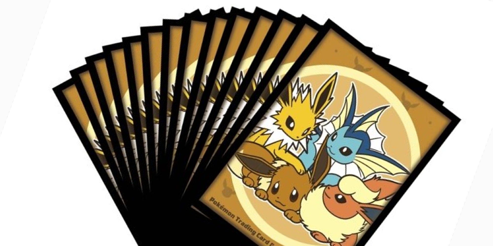 Eeveelution card sleeves: Vaporeon, Jolteon, Flareon and Eevee on card sleeve