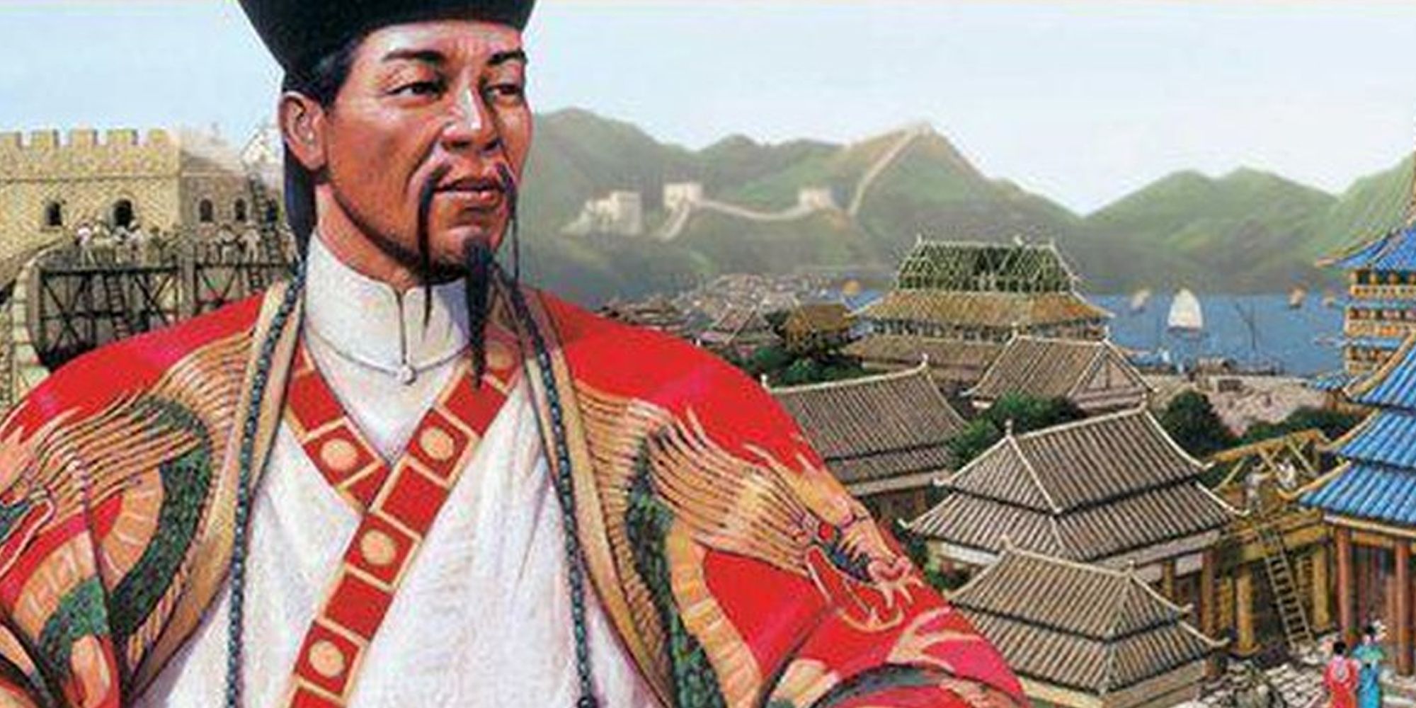 Emperor Rise of the Middle Kingdom key artwork of the emperor overlooking the city.