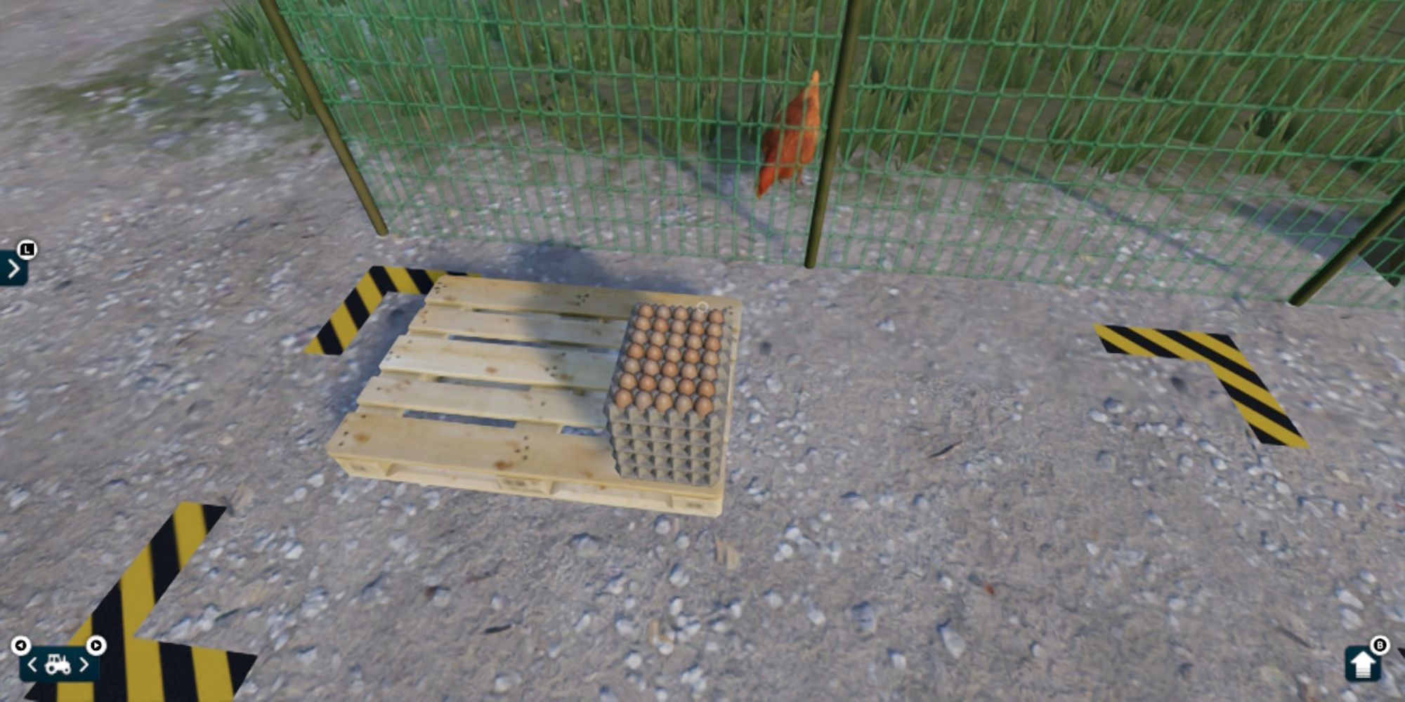 farming sim 23 pallet with one pack of eggs next to chicken in pen