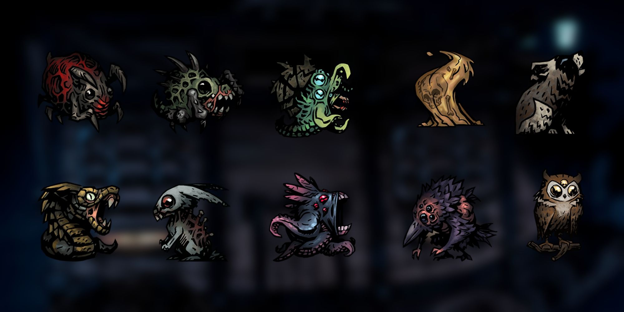 Images of all ten Pets available in Darkest Dungeon 2