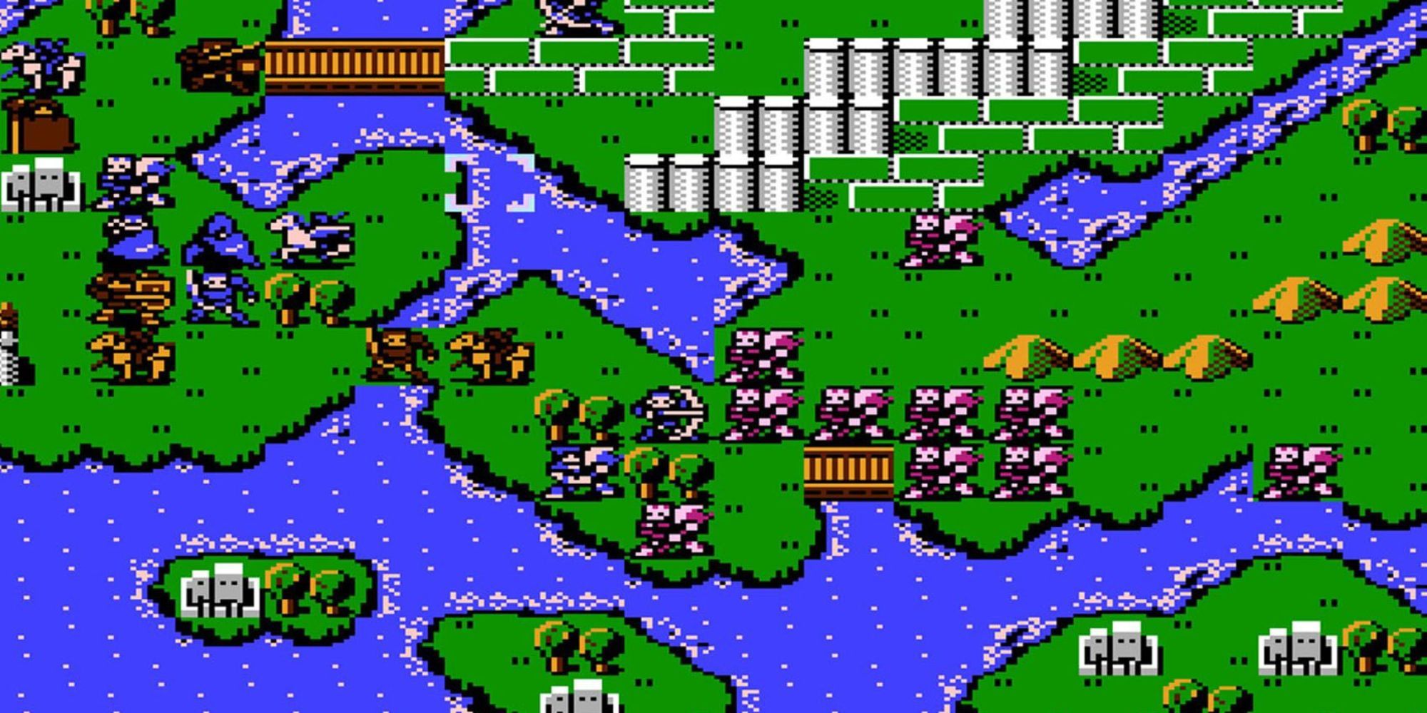 Units fight each other on a map surrounded by water in Fire Emblem Shadow Dragon & The Blade of Light.