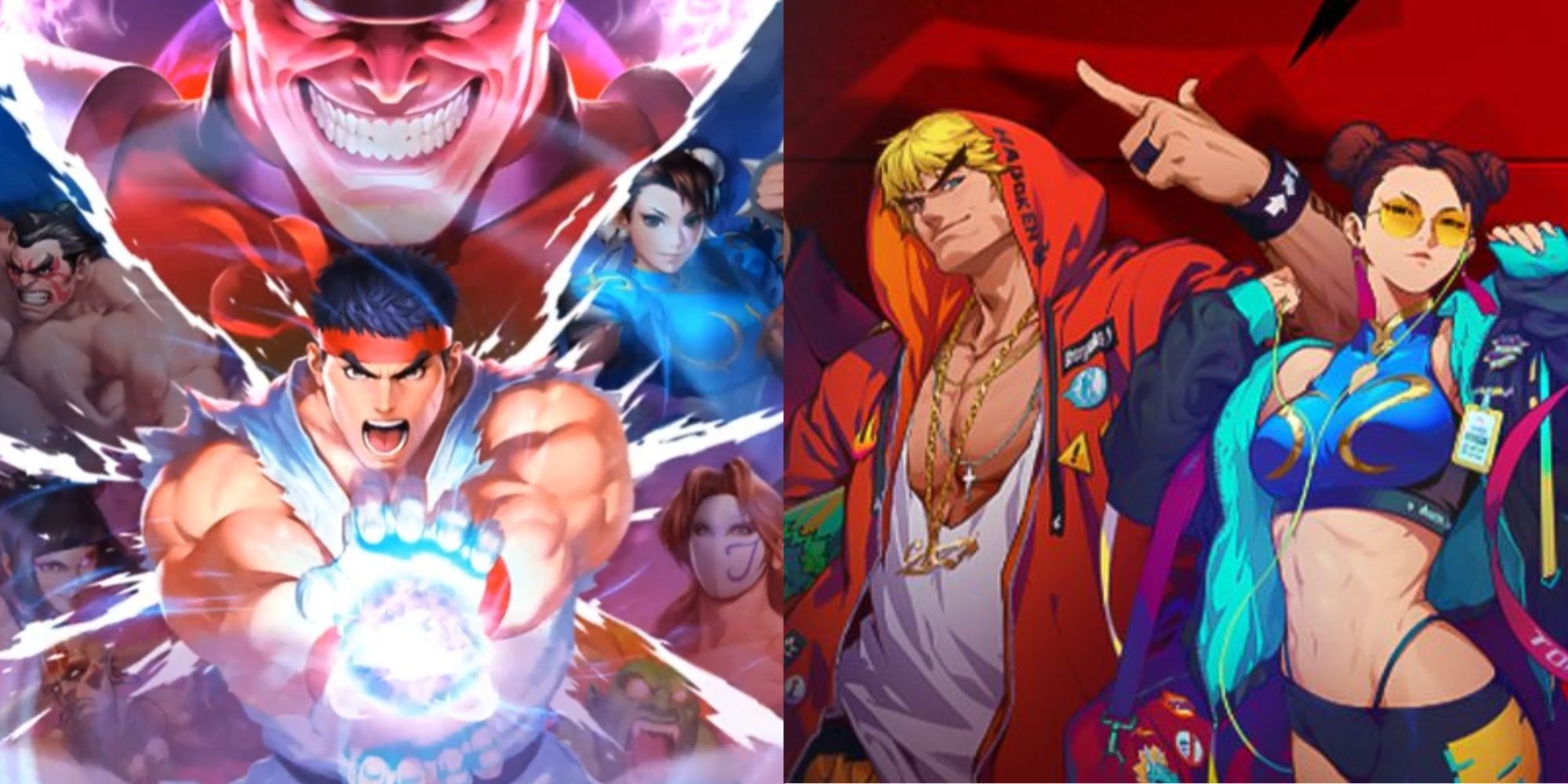 Street Fighter Duel Title Screen and Ken and Chun-Li in street wear