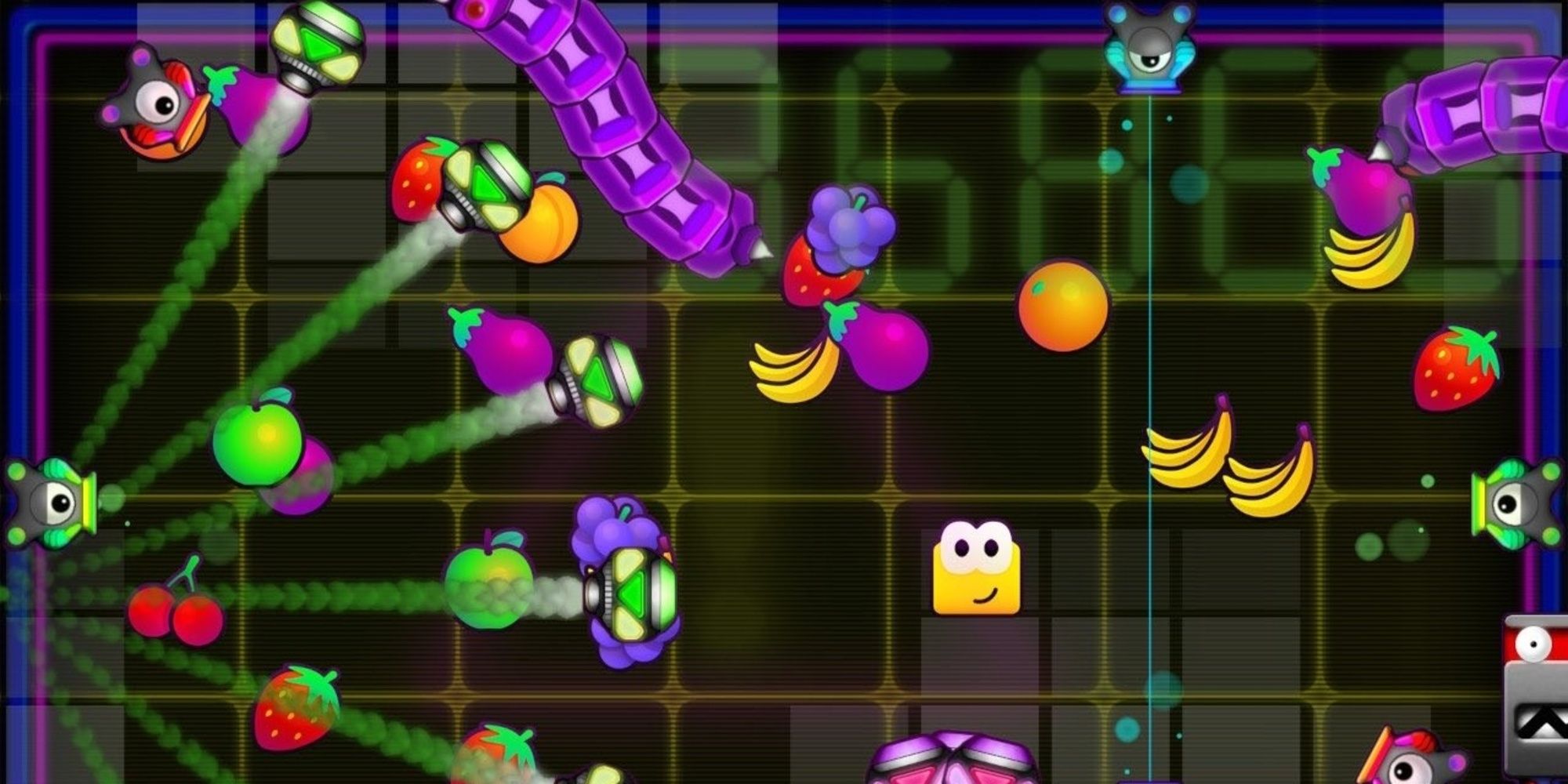 Fruit thrown across a screen in Don't Die, Mr.  Robot 