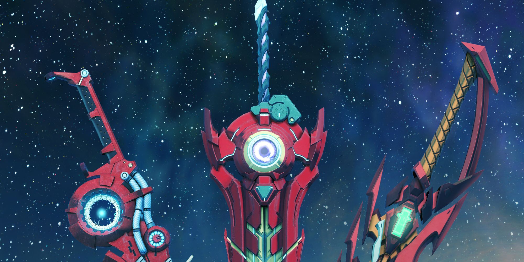 Xenoblade Chronicles - All three swords from the main characters show in promo art