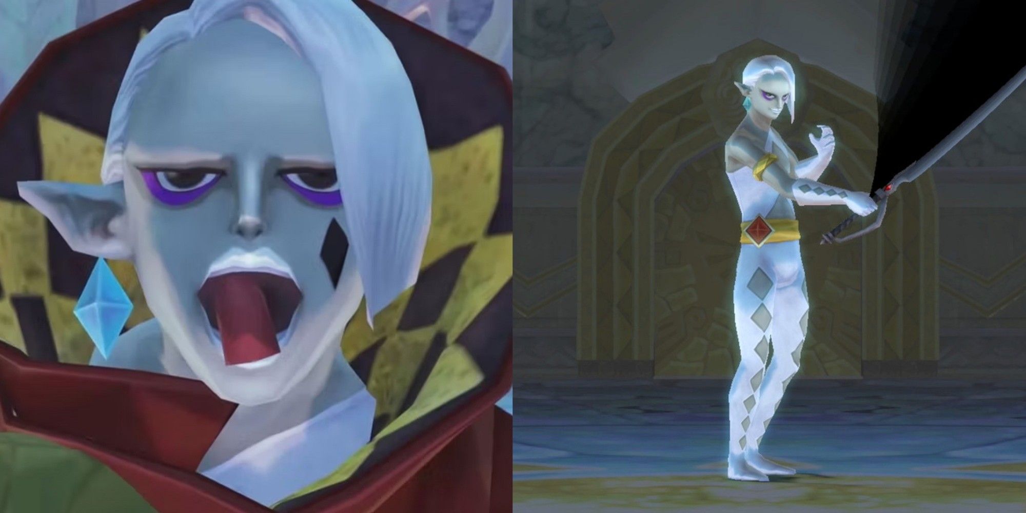 ghirahim in battle and sticking his tongue out skyward sword legend of zelda villains