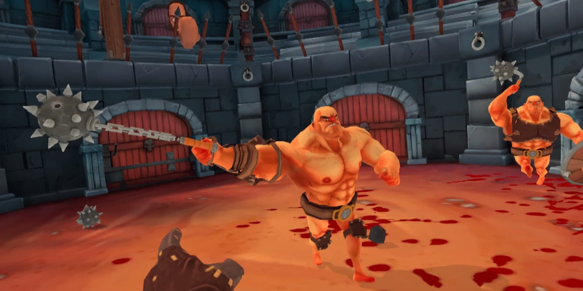 Two gladiators attack the player with maces in Gorn.