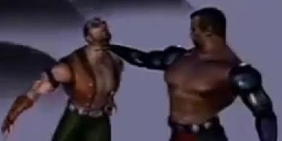 Jax holds Jarek over a cliff In Mortal Kombat 4