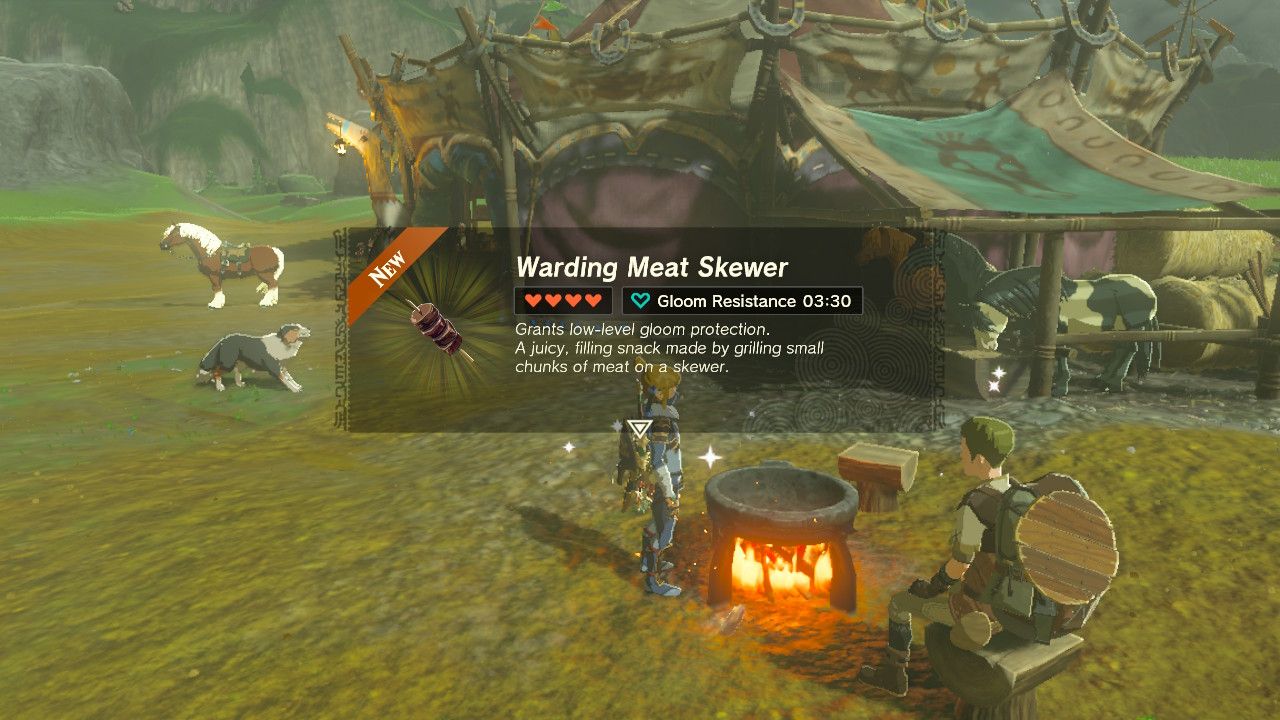 The Legend of Zelda: Tears of the Kingdom - Link uses a Dark Clump to cook warding meals