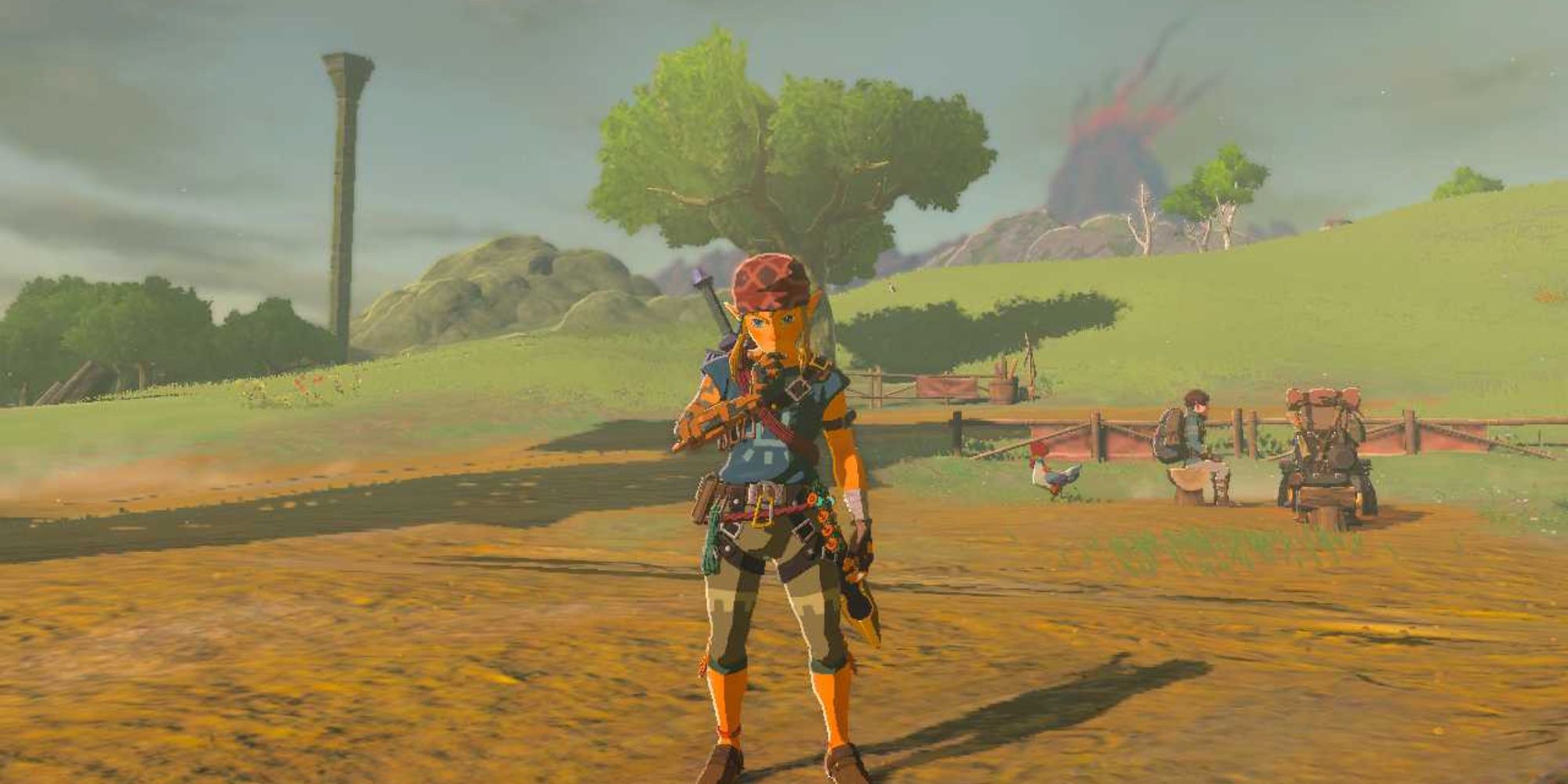 Link poses wearing the Climber's Set in The Legend of Zelda: Tears of the Kingdom