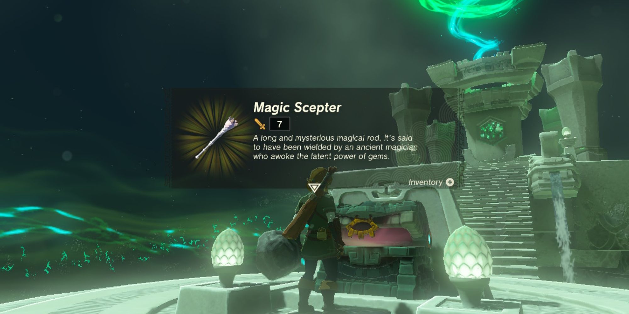 The Legend of Zelda: Tears of the Realm - Link finds a magical wand weapon in a chest