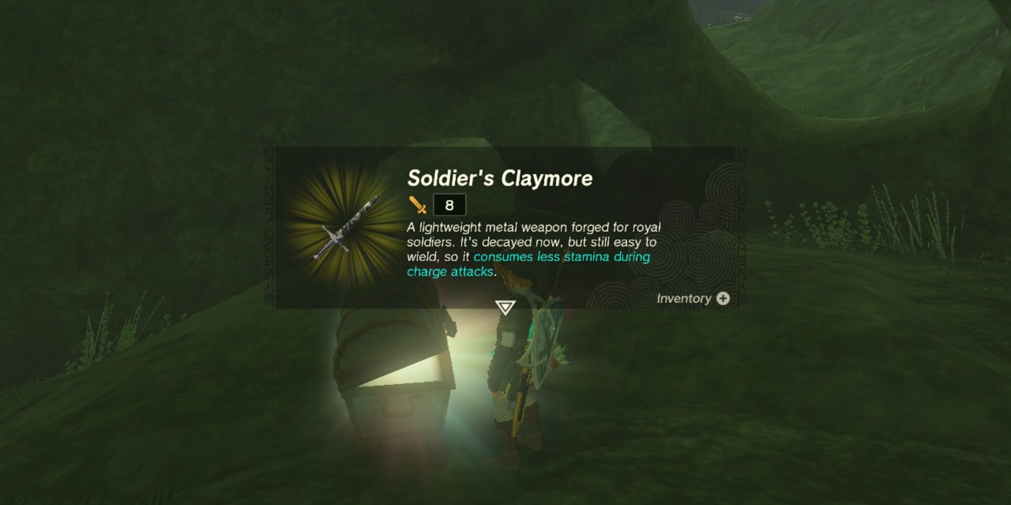 The Legend of Zelda: Tears of the Realm - Link grabs the Claymore military weapon from the chest