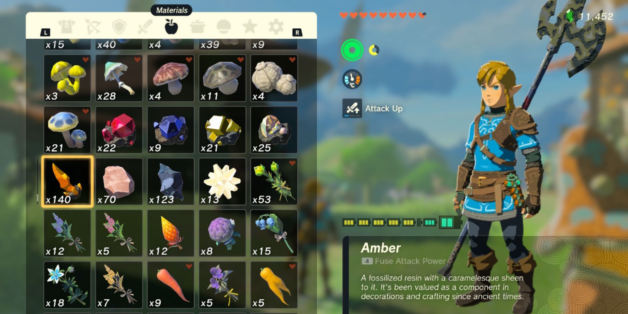 The Legend of Zelda: Tears of the Kingdom - Amber as seen in the item menu