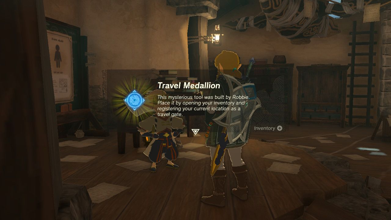 The Legend of Zelda: Tears of the Kingdom - Link recieves the working Travel Medallion from Robbie