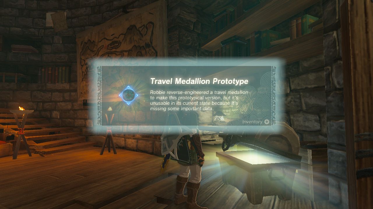 The Legend of Zelda: Tears of the Kingdom - Link finds the prototype Travel Medallion in a chest