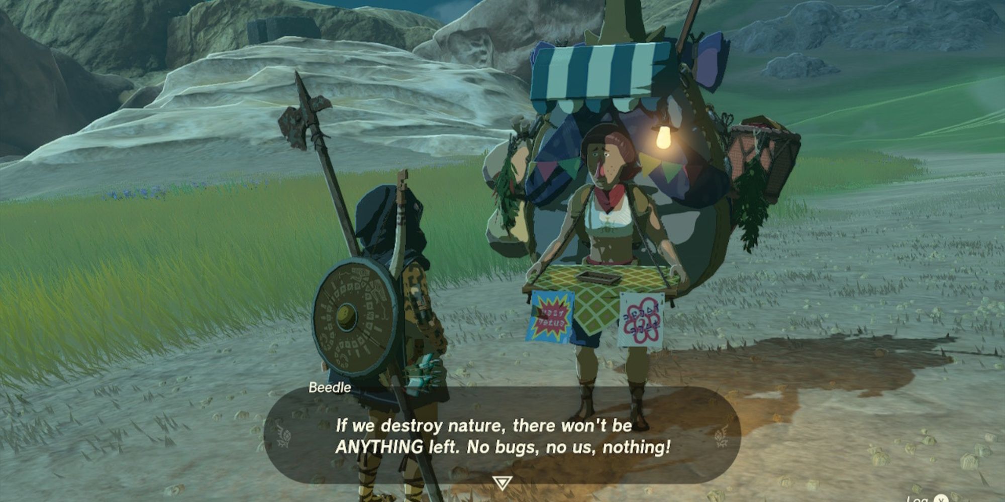 Legend of Zelda Tears of the Kingdom, Beedle on the road and talking to Link