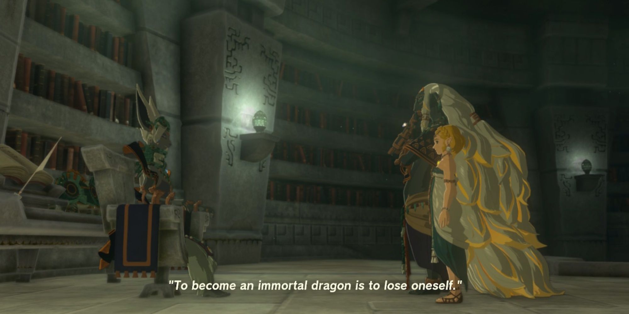 Legend of Zelda Tears of the Kingdom, Mineru talking to Rauru and Zelda about becoming an immortal dragon through the secret stone