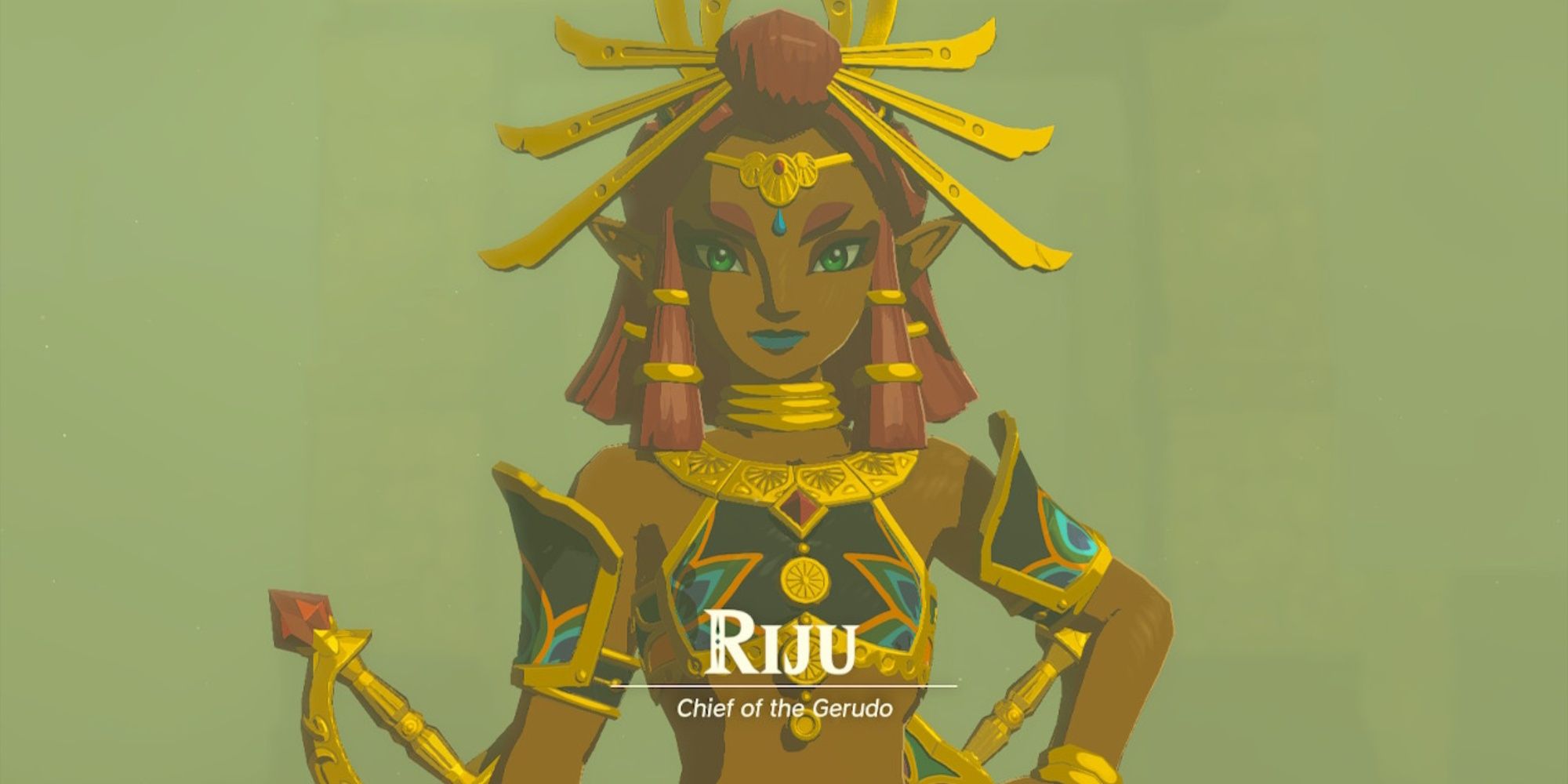 Riju puts her hands on her hips with her title card in The Legend Of Zelda: Tears of the Kingdom.