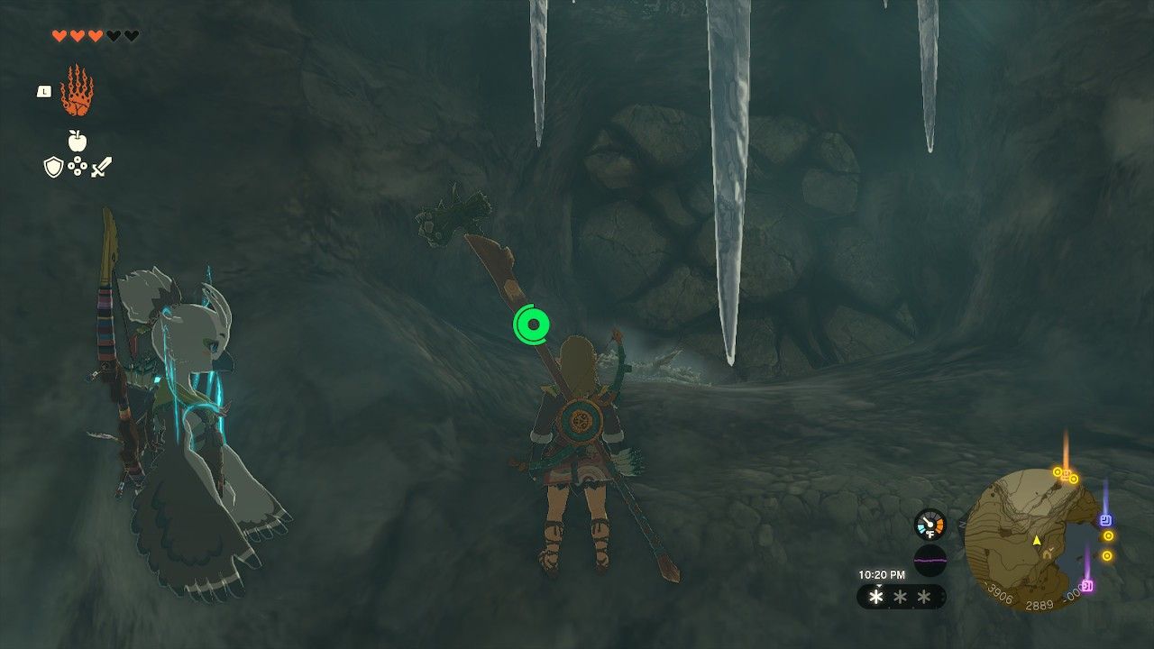 Link and Turin looking at the rock wall hiding Frostbitten Helm in Tears of the Kingdom All locations in Frostbitten Armor