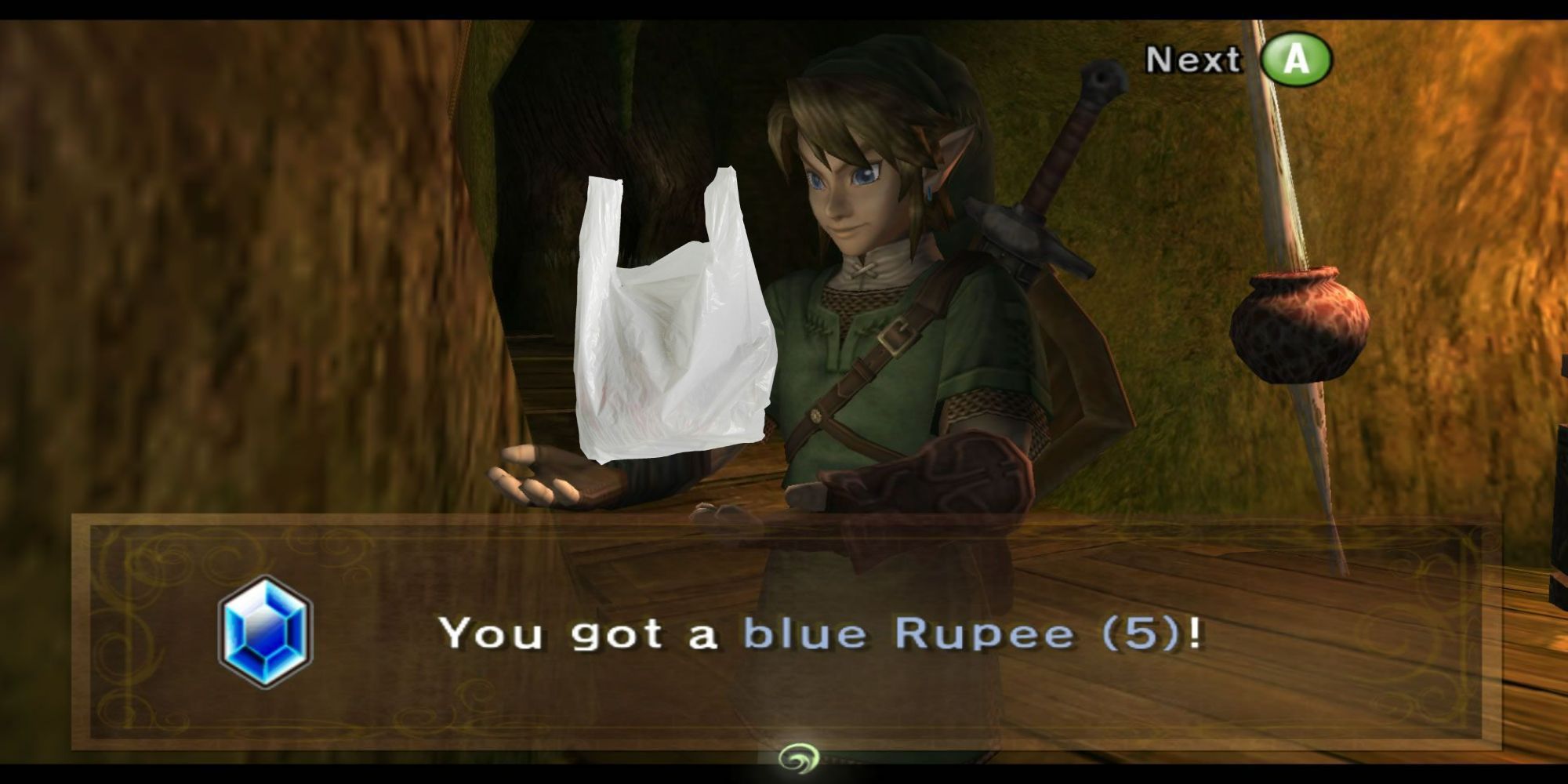 Zelda Link holding a Carrier Bag