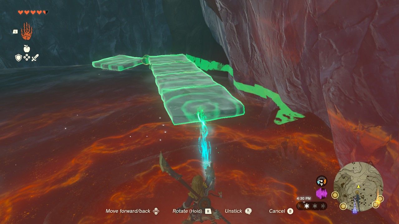 Building a bridge on the ice platform in Hebra Headspring Cave in Tears in Link Kingdom Statue armor location Statue pants location