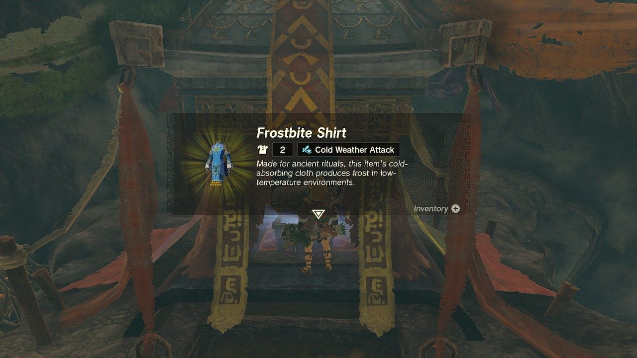 Link Open the chest containing the Frostbite shirt of Tears of the Kingdom Frostbite armor location