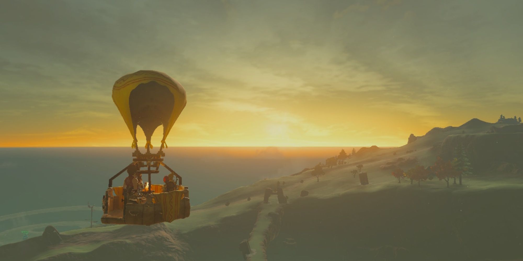 Link, Rhondson, Hudson, and Mattison in a hot air balloon in Tears of the Kingdom