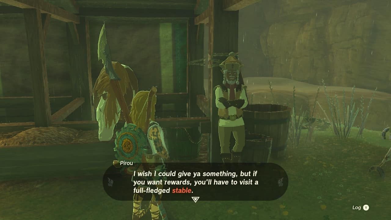 link speaking to pirou the stablehand at gerudo valley pass mini stable in tears of the kingdom all stable locations
