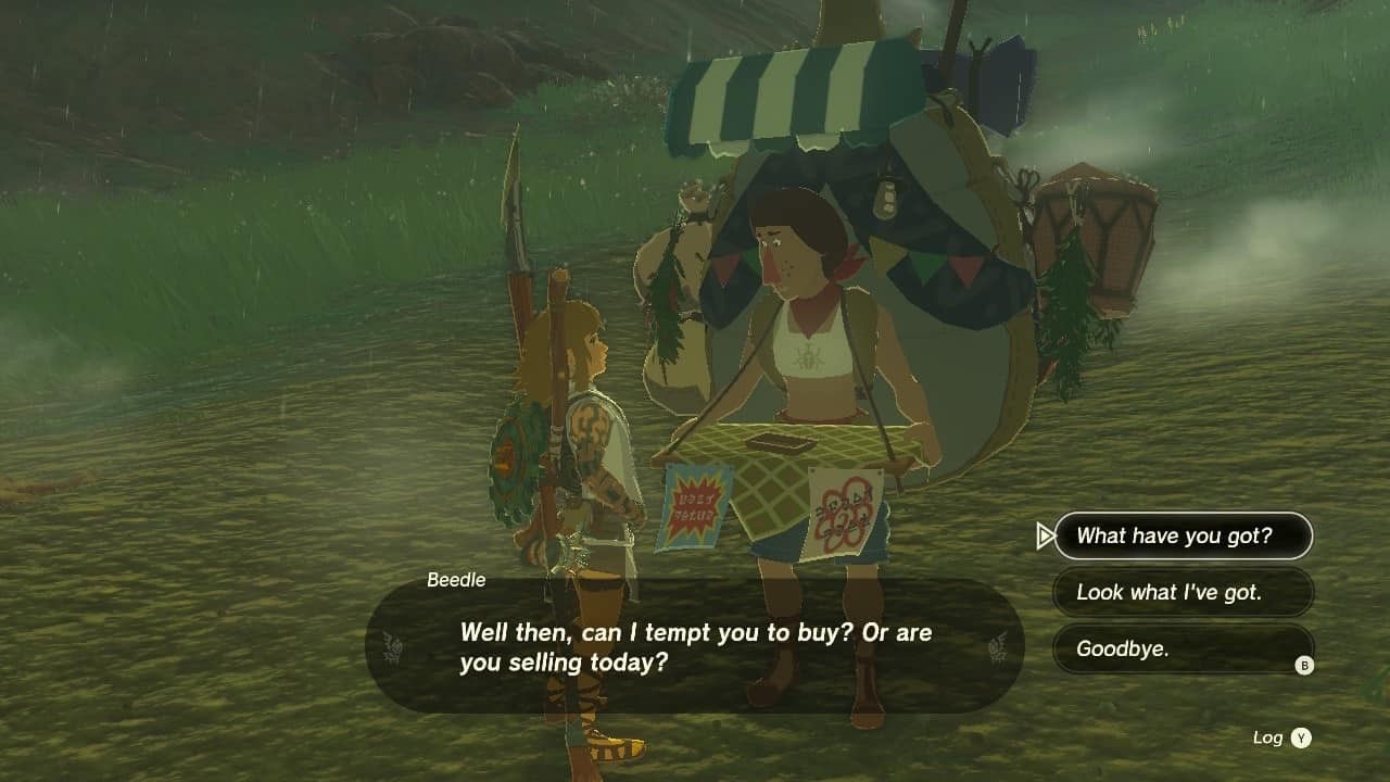 link talking to beedle at one of the stables in tears of the kingdom