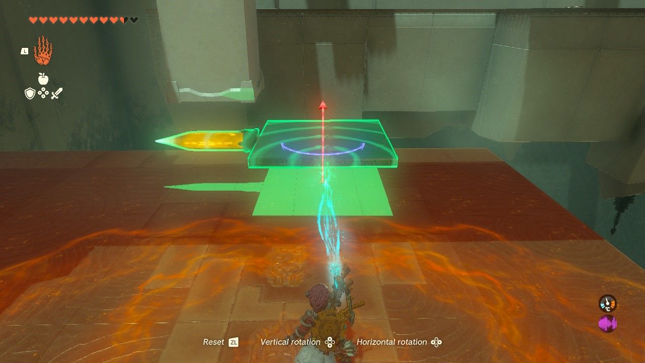 Link using Ultrahand on platforms with Zonai shares in The Legend of Zelda: Tears of the Kingdom
