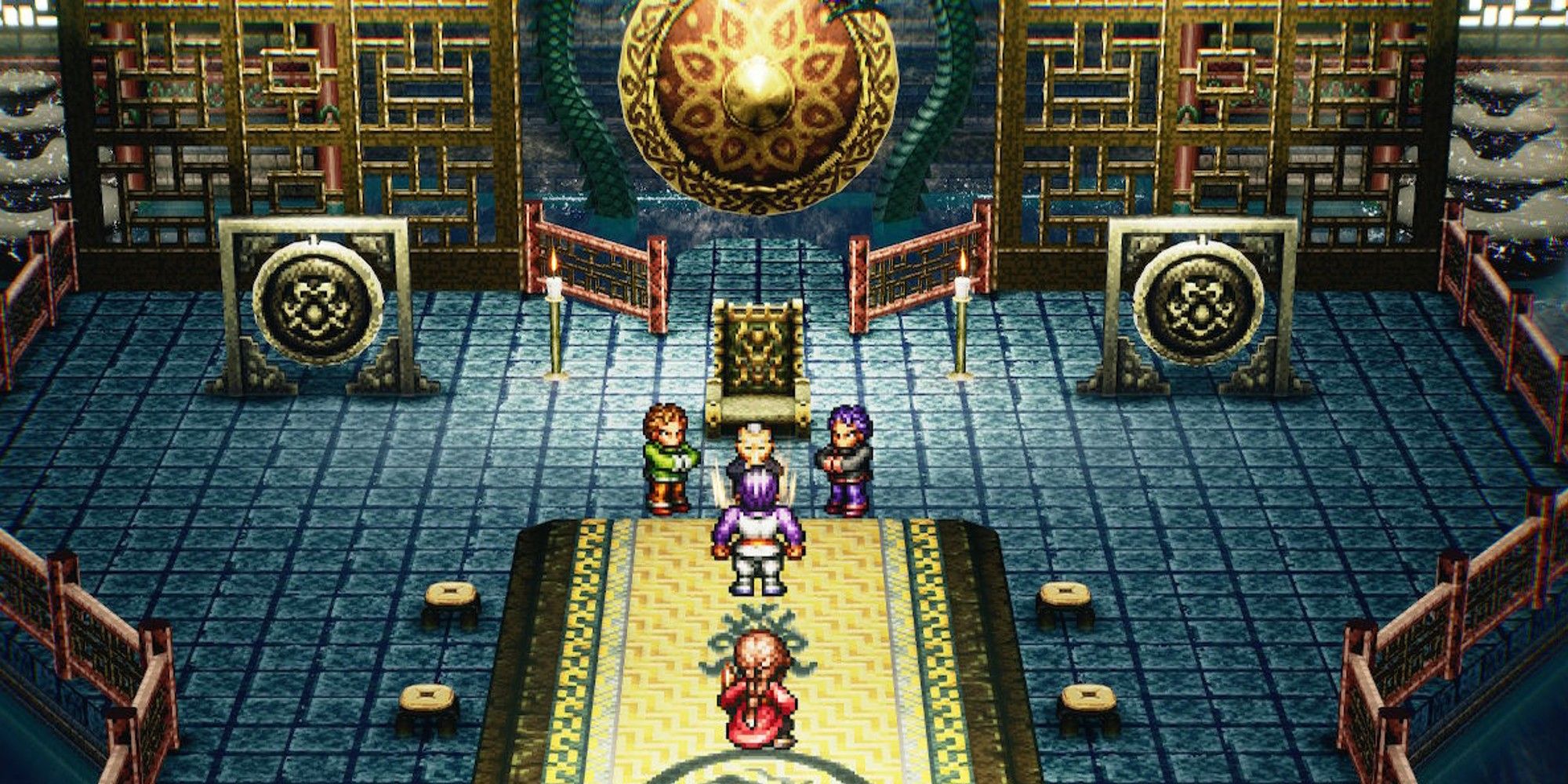 Characters facing off in a well decorated room in Imperial China chapter.