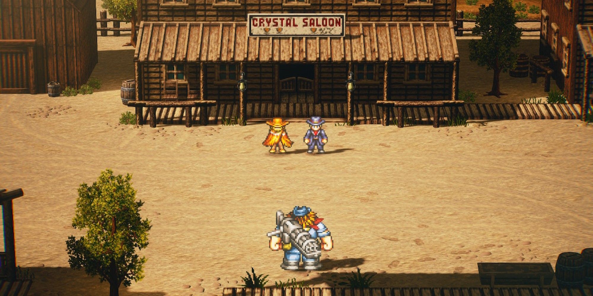 Cowboys stand off outside a saloon in Wild West chapter.