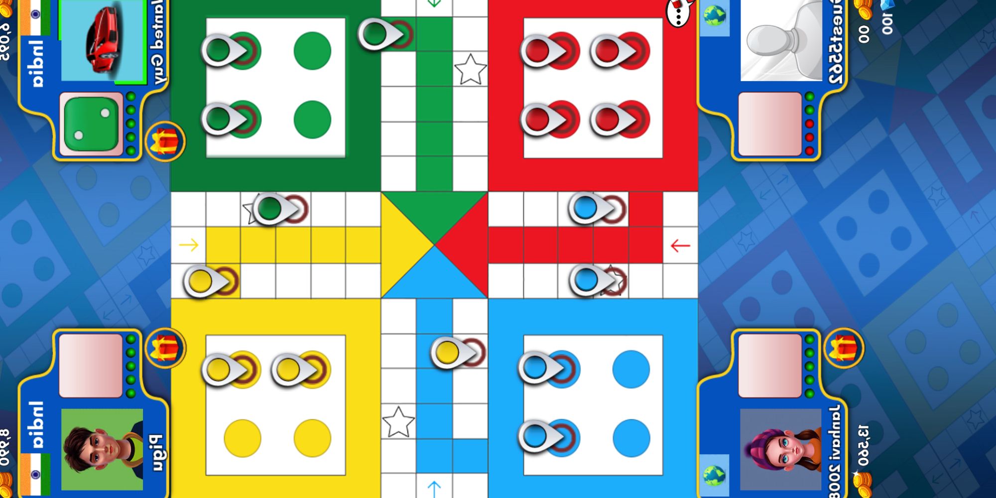 Ludo King 4 player classic game with green's turn