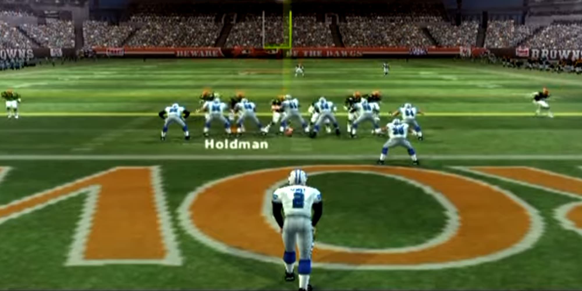 A Detroit Lions punter waits for the snap to punt the ball in Madden 2005.