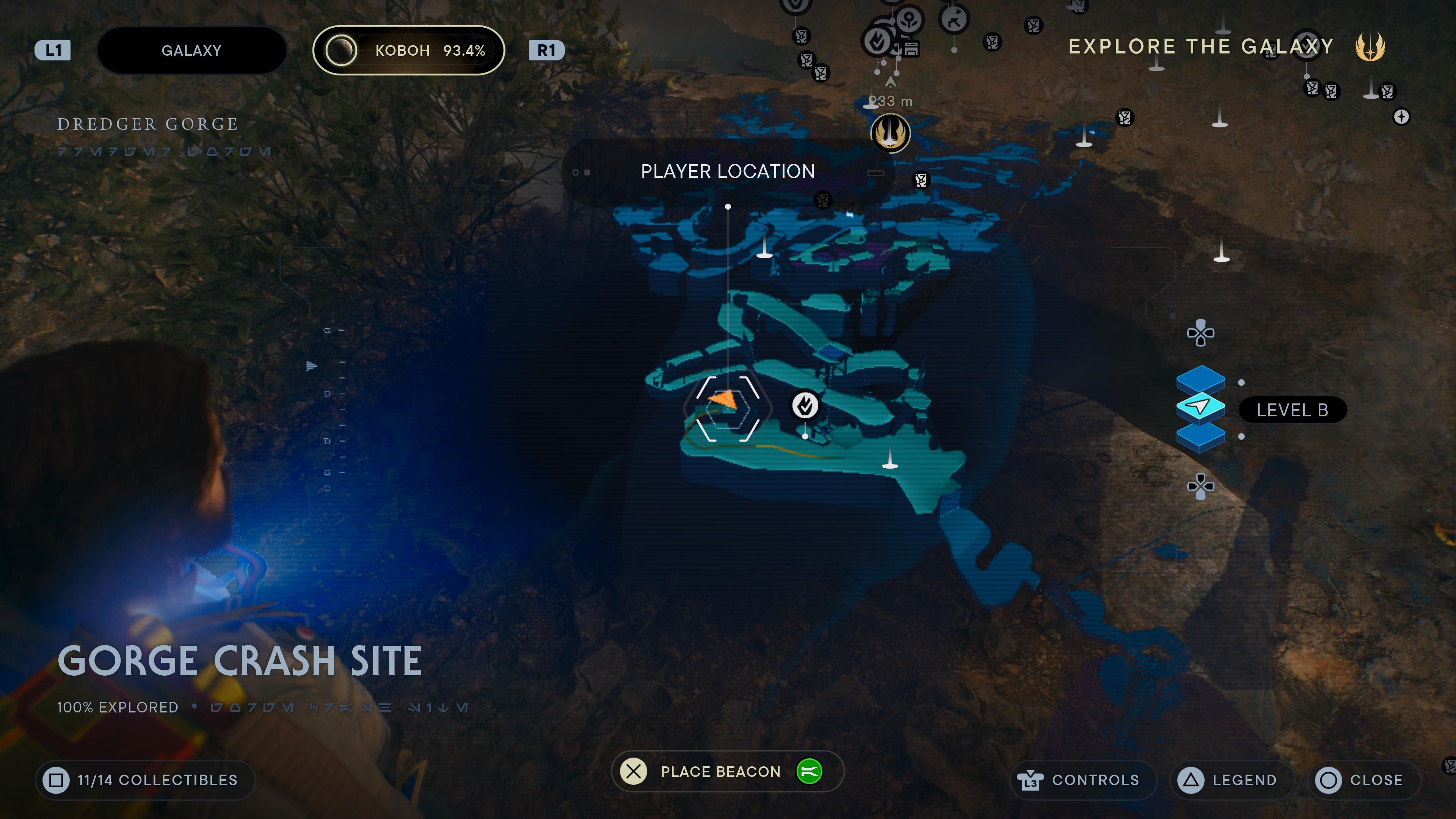 Map location of a treasure 2 in the Gorge Crash Site in Jedi Survivor