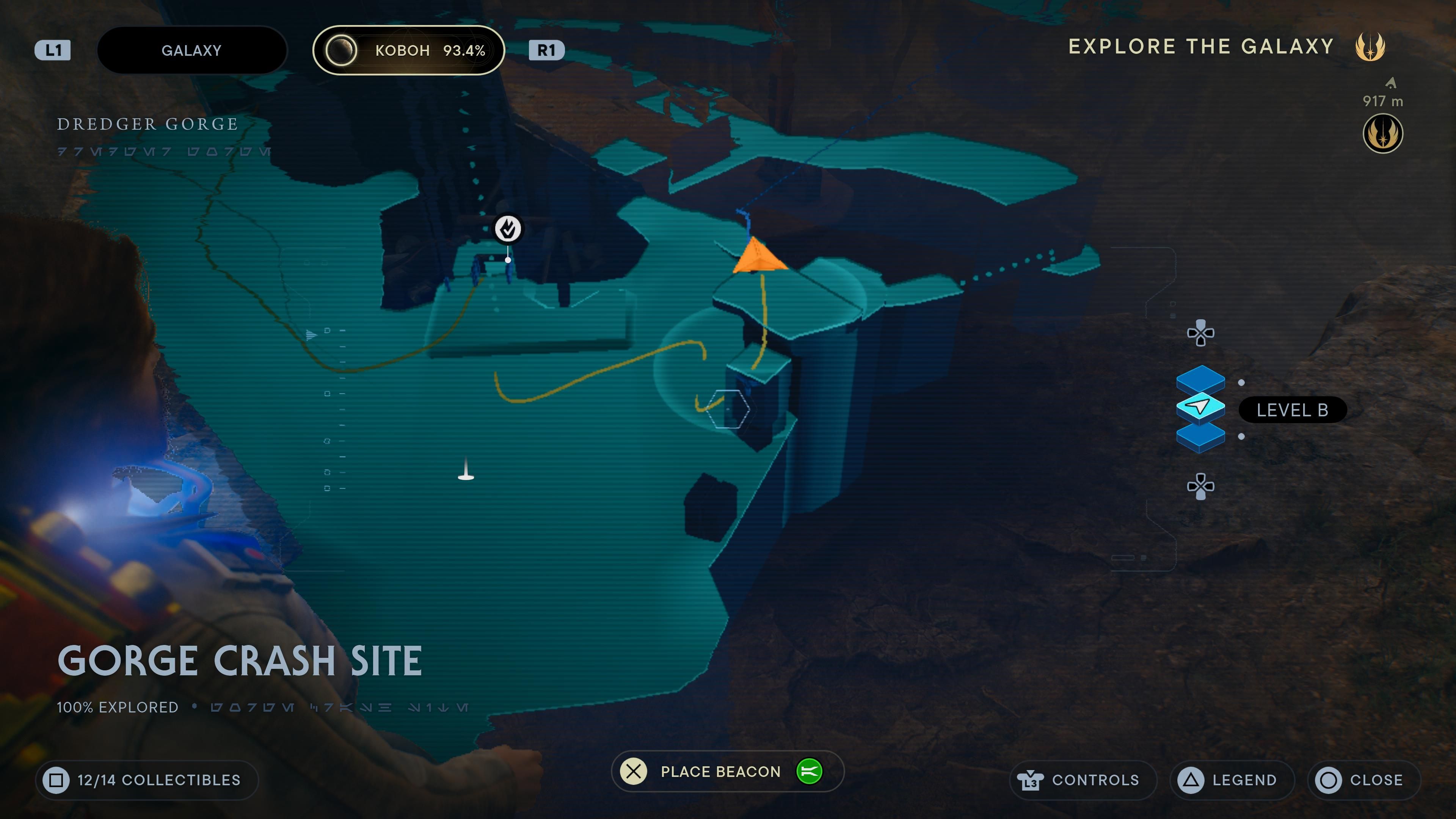Map location of chest 1 in Gorge Crash Site in Jedi Surivvor