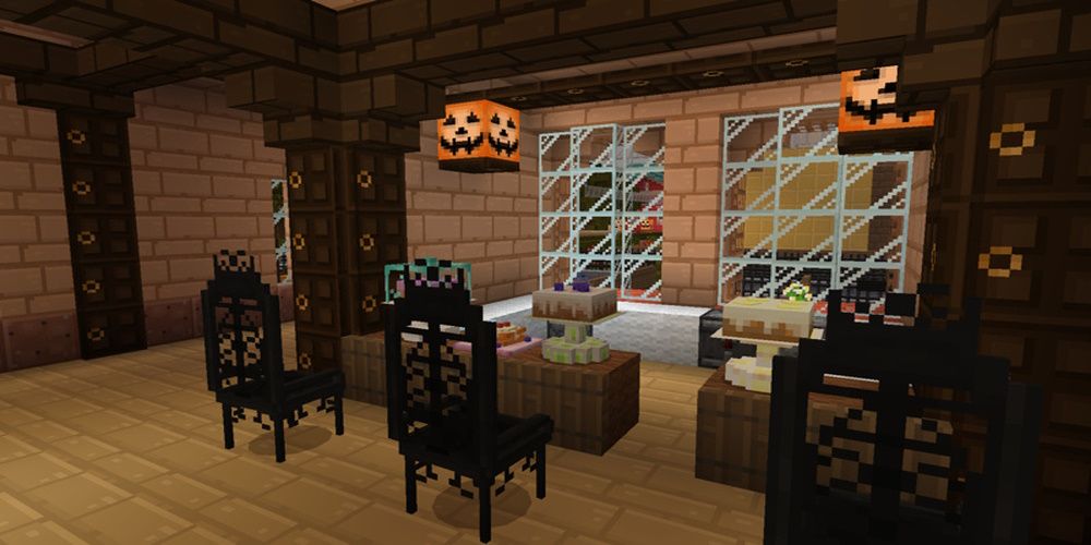 Minecraft Anime Cafe Survival Spawn - cafe with halloween decoration and desserts