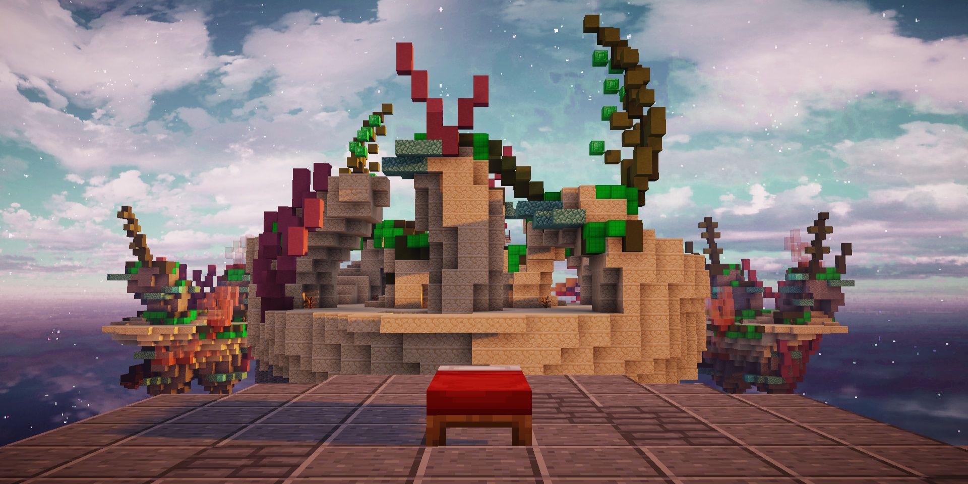 Minecraft BedWars Map screenshot with shaders