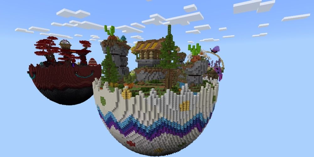 Minecraft Easter Skyblock Survival Spawn - Capture D'Écran De Deux Îles Sur Le Thème De Pâques