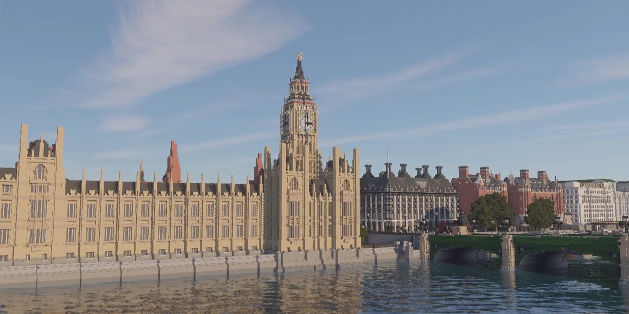 Minecraft City of London showing the Houses of Parliament