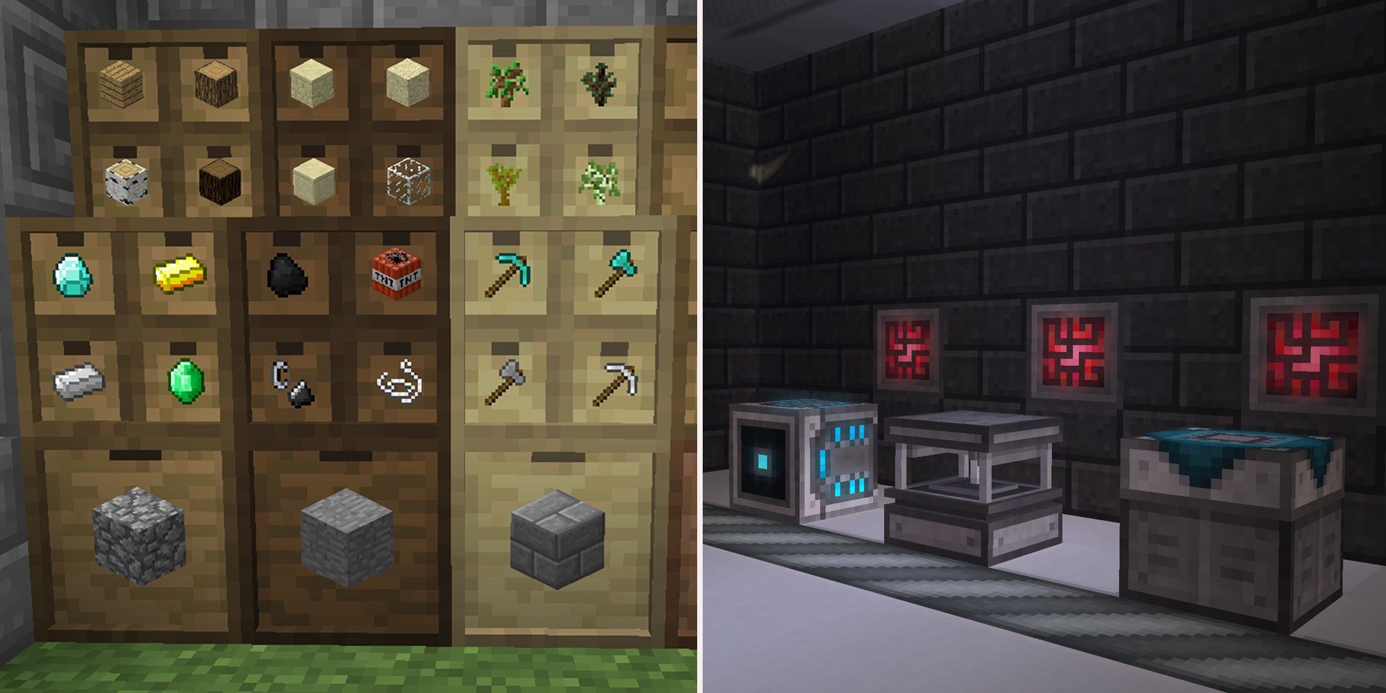 Minecraft Left: Storage Drawers; Right: Refined Storage