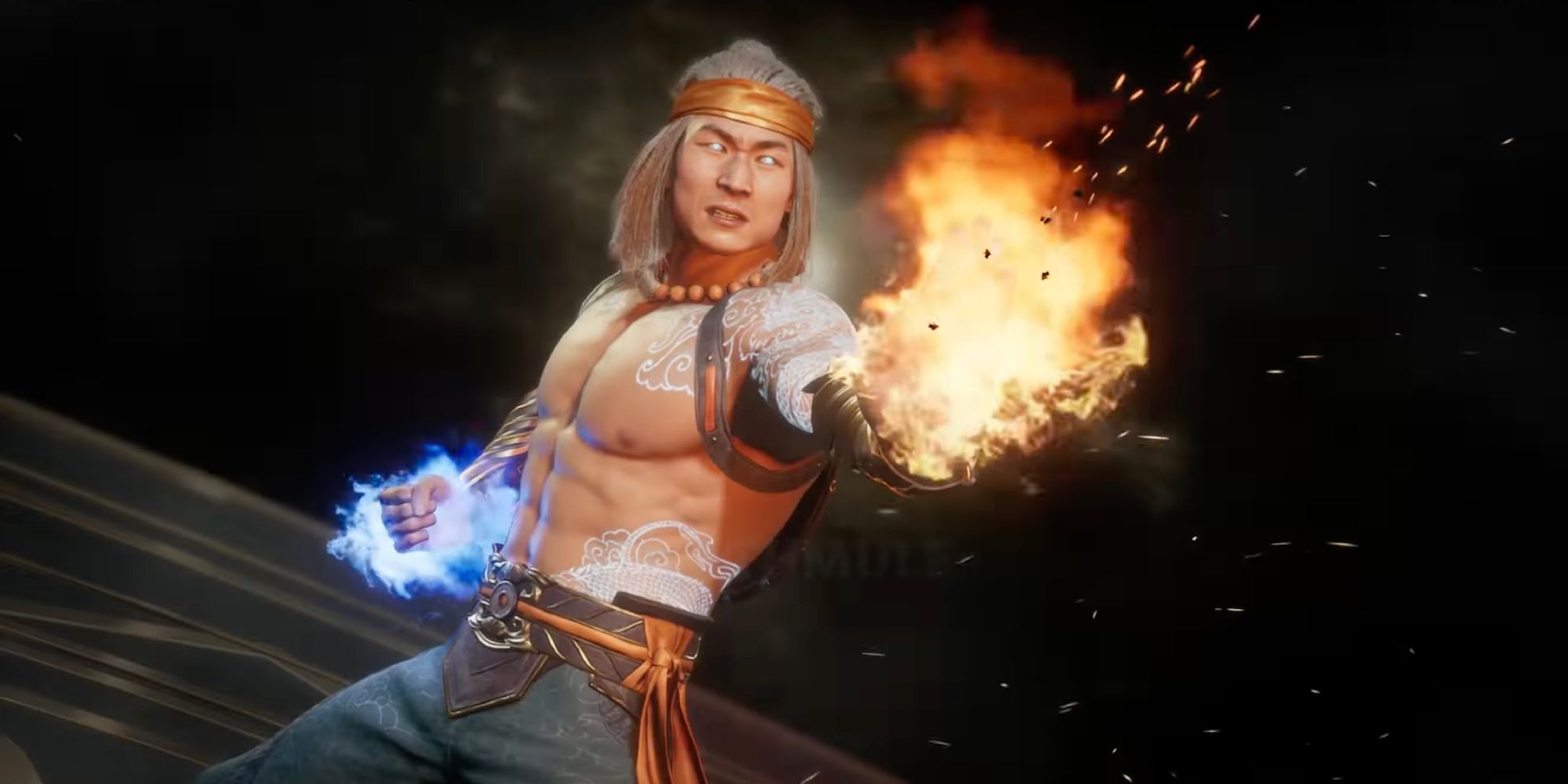 Liu Kang from Mortal Kombat shooting fire from his hands
